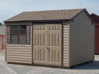 10x12 Peak Shed with Java Brown Vinyl Siding, Dark Brown Trim, and Shingle Roof