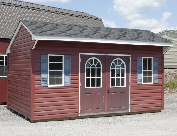 10x16 Cottage Style Storage Shed with Red Vinyl Siding