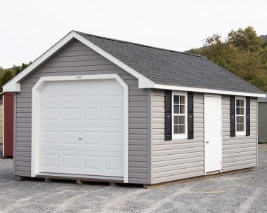 12x20 Cape Cod Style One-Car Prefab Garage with Grey Vinyl Siding