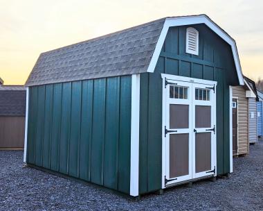 10x14 LP Board and Batten Dutch Barn in Forest Green with White Trim