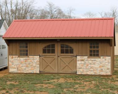 Pine Creek 12x20 Providence Carriage House with Mushroom stained walls and trim, and an Red metal roof