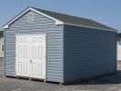 12x16 Peak Style Storage Shed with vinyl siding and fiberglass double doors